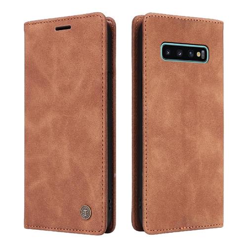 Flip Étui Pour Samsung Galaxy S10 Plus Étui En Cuir Portefeuille Antichoc Simple Entreprise Couverture Rabotant - Orange