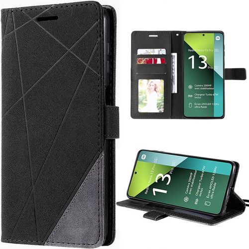 Coque Pour Xiaomi Redmi Note 13 Pro 5g (Pas Pour 4g), Noir, Etui Antichoc En Cuir Pu Avec Fentes Pour Cartes Et Béquille Réglable - Booling