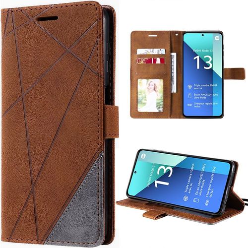 Coque Pour Xiaomi Redmi Note 13 4g (Pas Pour 5g), Marron, Antichoc En Cuir Pu, Style Rétro Avec Poche À Cartes Et Fonction Support - Booling