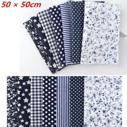 7 Pcs 50 * 50 cm Coton Petit Floral Plaine Imprime Coton Tissu pour Tissu A Coudre Patchwork Quilting A La Main Diy Textiles (Bleu)