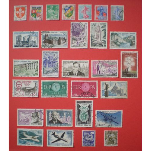 Lot De 28 Timbres Oblitérés Et 1 Préoblitéré - France - Année 1960 - Série Touristique Complète - Poste Aérienne - Taxe ...