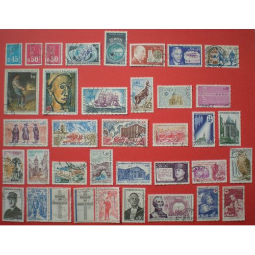 Lot De 37 Timbres Oblitérés Et 1 Préoblitéré - France - Année 1971 - Personnages Célèbres - Oeuvres D'art - Cap-Hornier Antoinette - Histoire De France - Série Touristique Complète - Général De Gaulle