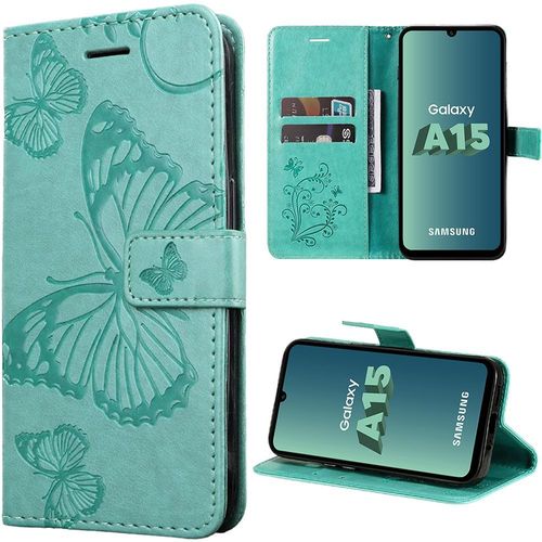 Coque Pour Samsung Galaxy A15 4g/5g En Cuir Synthétique De Motif Papillon Avec Fonction De Suppport - Vert - Booling