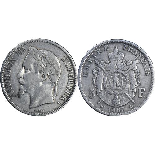 France - 1867 - 5 Francs Napoléon Iii - Paris (A) - Argent 900¿ - 20-087