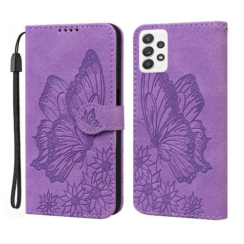 Étui Pour Samsung Galaxy A23 4g/5g Grand Papillon Avec Support De Fente Pour Carte Étui De Téléphone À Bastier Bicelle De Protection Portefeuille En Cuir - Violet