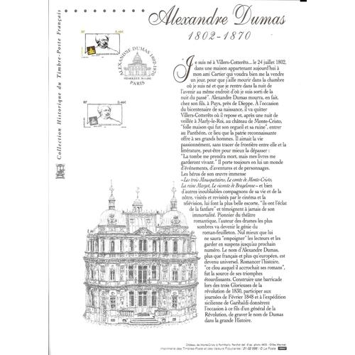 France- 2002 -Document Officiel-Alexandre Dumas : Paris 30/11 -Document Neuf**- 1 Er Choix