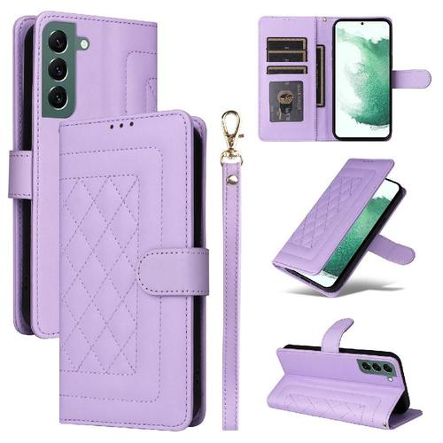 Flip Étui Pour Samsung Galaxy S22 Plus Portefeuille Couverture Rabotant Antichoc Étui En Cuir Simple Entreprise - Violet