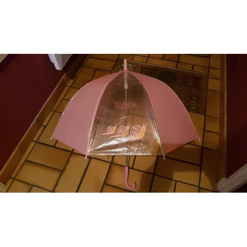 Parapluie Rose Et Transparent Motif Escargot Pour Jeune Fille Hauteur 65 Cm Largeur Ouvert 70 Cm