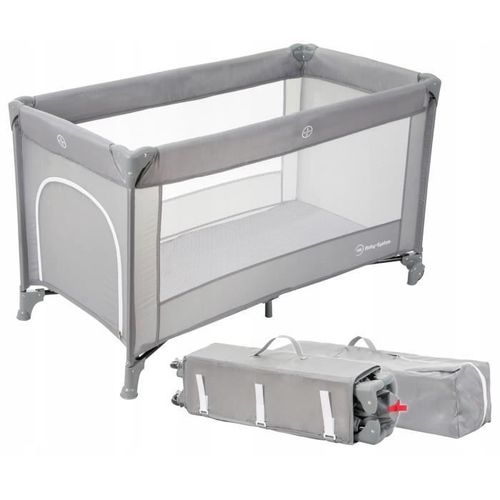Moby System Lit Parapluie De Voyage Pour Enfants Avec Matelas Et Sac De Transport 126 X 66 X 72, Pliable, Roues, Stylo (Gris)