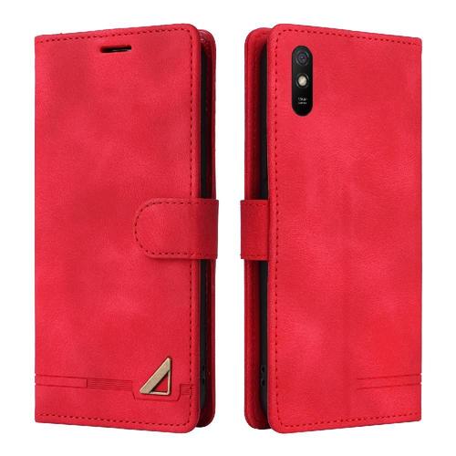 Xiaomi Redmi 9a Étui Pour À Basdernier Portefeuille Antichoc Simple Entreprise Couverture Rabotant Étui En Cuir - Rouge