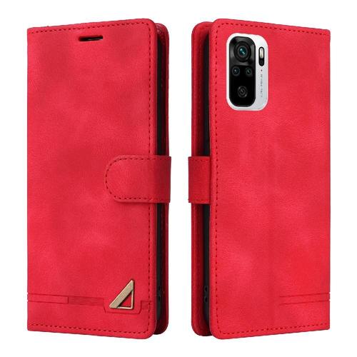 Xiaomi Redmi Note 10 Étui Pour À Basdernier Antichoc Étui En Cuir Portefeuille Couverture Rabotant Simple Entreprise - Rouge