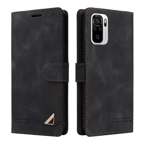 Xiaomi Redmi Note 10 Étui Pour À Basdernier Antichoc Étui En Cuir Portefeuille Couverture Rabotant Simple Entreprise - Noir