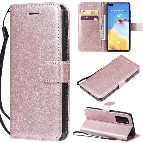 Flip Étui Pour Huawei P40 Étui De Téléphone Portefeuille D'affaires Cuir De Haute Qualité Avec Fente Pour Carte Couleur Solide Classique - Couleur Rose