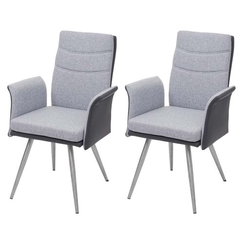 2x Chaise De Salle À Manger Hwc-G54, Avec Accoudoirs, Tissu/Similicuir, En Acier Inoxydable Brossé   Gris