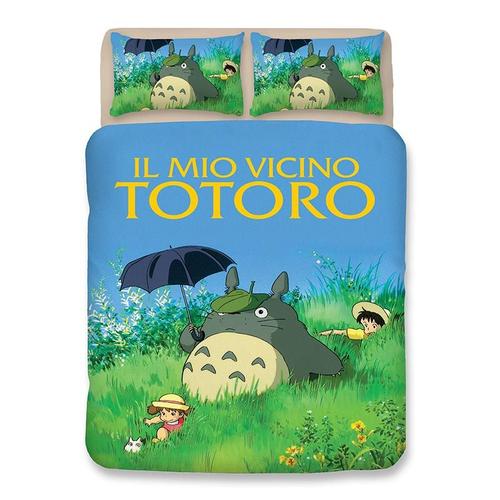 Totoro Parure De Couette 3d Imprimé - 1 Housse De Couette 175 X 215 Cm + 2 Taies D'oreiller 51 X 66 Cm