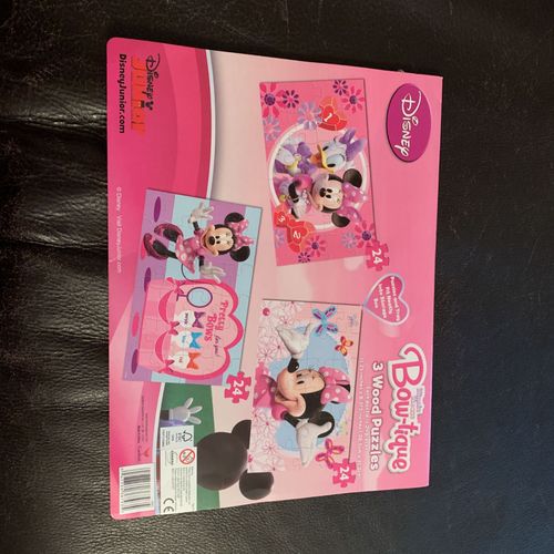 Minnie Mouse 3 Bois Plateau Puzzles Bow-Tick En Bois Boîte De Rangement Scellé Nouveau 24p