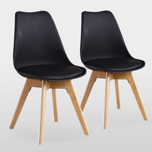 Lot De 2 Chaises Scandinaves Noires Lorenzo - Assise Rembourrée - Salle À Manger, Cuisine, Chambre