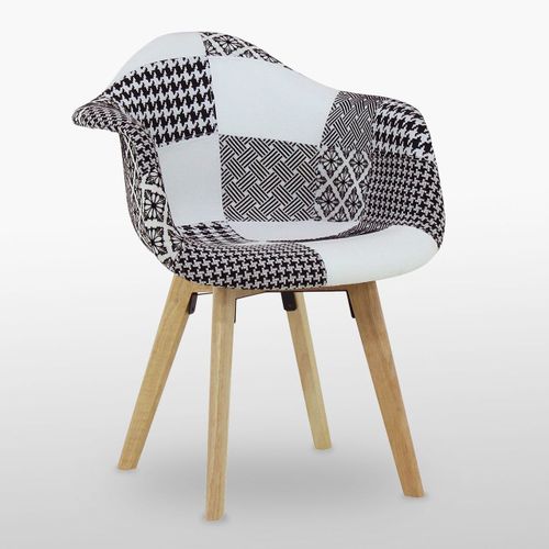 Chaise Scandinave En Tissu Patchwork Avec Accoudoirs - Coloris Noir & Blanc - Salle À Manger, Cuisine, Bureau