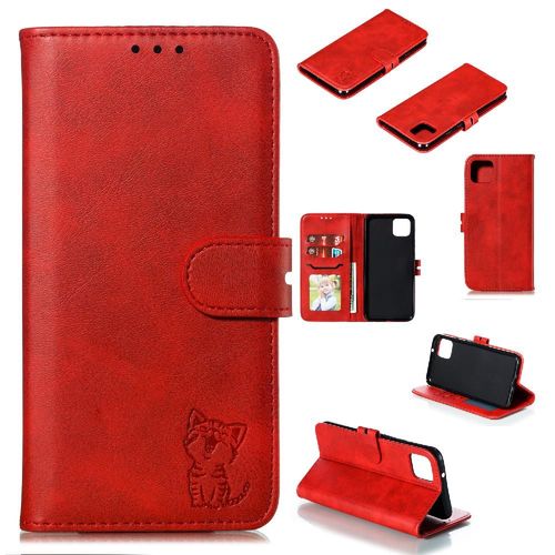 Portefeuille Étui Pour Google Pixel 4 Toute La Protection Ronde Fermeture Magnétique En Relief Bicelle Titulaire De La Carte - Rouge