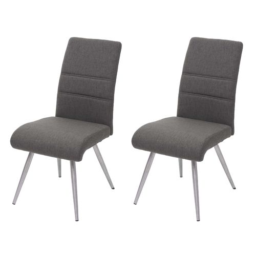 2x Chaise De Salle À Manger Hwc-G55, Tissu, En Acier Inoxydable Brossé   Gris