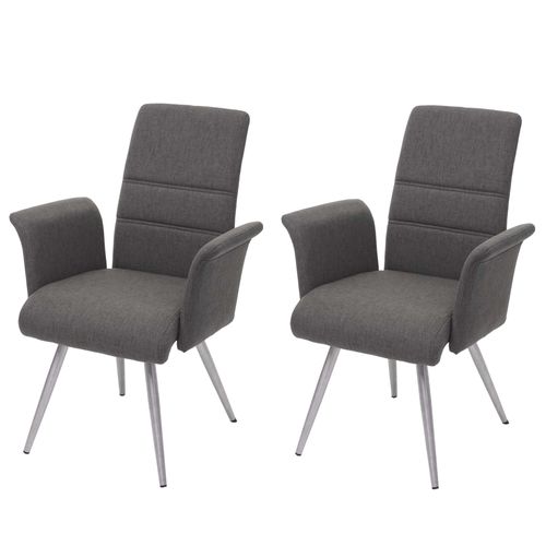 2x Chaise De Salle À Manger Hwc-G55, Avec Accoudoirs, Tissu, Acier Inoxydable Brossé   Gris
