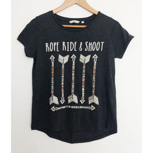 T Shirt Gris Anthracite. Rope Ride & Shoot. Flèches. Clockhouse. Taille 38
