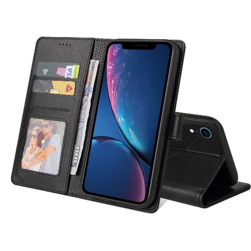 Flip Étui Pour Iphone Xr Trois Fentes Pour Cartes Cuir Premium Bicelle - Noir