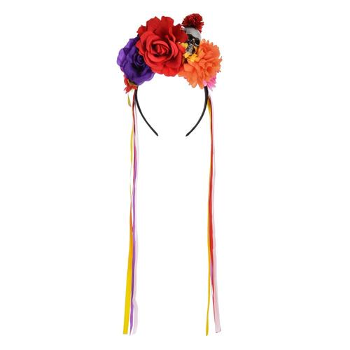 S-TROUBLE Femmes Mexicain Simulé Rose Fleur Couronne Bandeau Jour des Morts Halloween Headpiece Coloré Faux Stamen Party Hair Hoop 