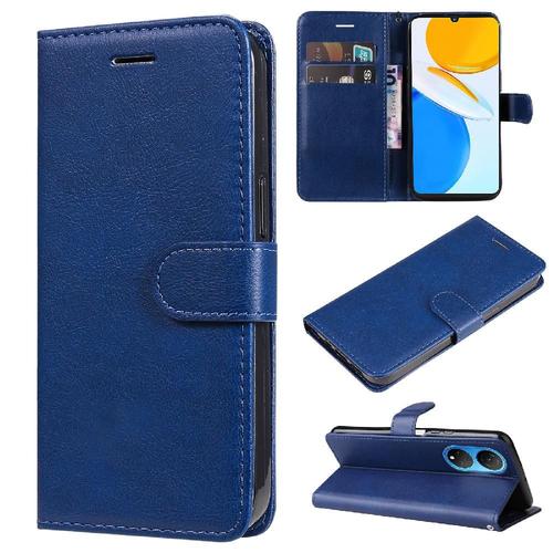 Flip Étui Pour Honor X7 Cuir De Haute Qualité Couleur Solide Classique Avec Fente Pour Carte Étui De Téléphone Portefeuille D'affaires - Bleu