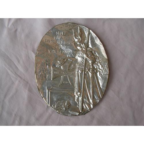 Ww1 Allemagne/Autriche Plaque Gravure Patriotique Sur Plaque Ovale En Aluminium 1914