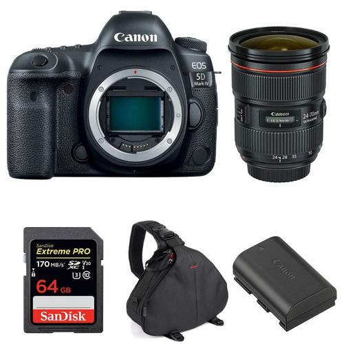 Canon EOS 5D Mark IV + EF 24-70mm f/2.8L II USM + SanDisk 64GB UHS-I SDXC 170 MB/s + LP-E6N + Sac | Garantie 2 ans