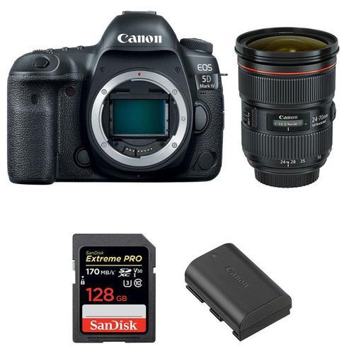 Canon EOS 5D Mark IV + EF 24-70mm f/2.8L II USM + SanDisk 128GB Extreme PRO UHS-I SDXC 170 MB/s + LP-E6N | Garantie 2 ans