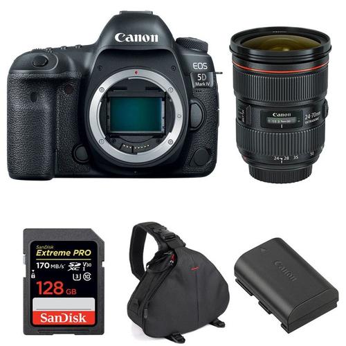 Canon EOS 5D Mark IV + EF 24-70mm f/2.8L II USM + SanDisk 128GB UHS-I SDXC 170 MB/s + LP-E6N + Sac | Garantie 2 ans