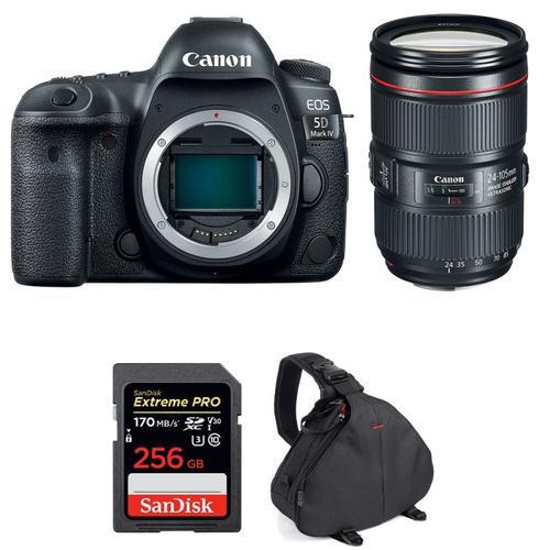 Canon EOS 5D Mark IV + EF 24-105mm f/4L IS II USM + SanDisk 256GB Extreme PRO UHS-I SDXC 170 MB/s + Sac | Garantie 2 ans
