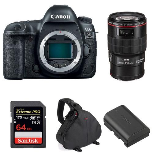 Canon EOS 5D Mark IV + EF 100mm f/2.8L Macro IS USM + SanDisk 64GB UHS-I SDXC 170 MB/s + LP-E6N + Sac | Garantie 2 ans