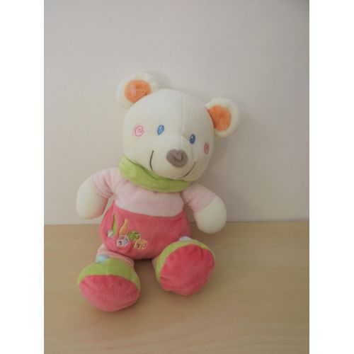 Doudou Ours Blanc Rose Vert 123 Pommette