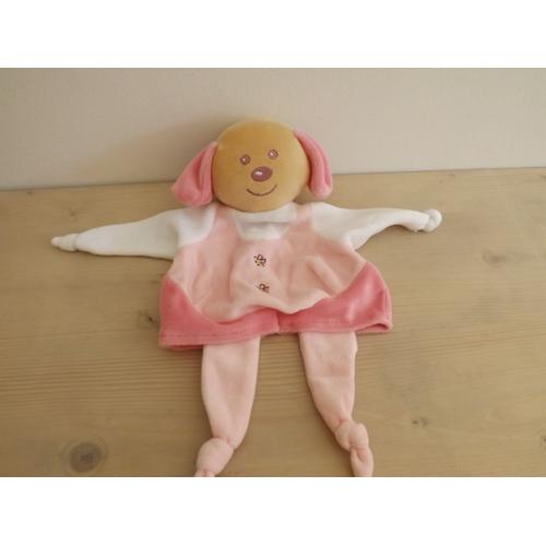 Doudou Chien Rose Blanc Nounours