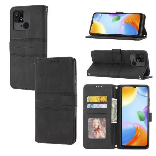 Tongez Étui Pour Xiaomi Redmi 10c Fermeture Magnétique Protection Antichoc Bicelle Étui Portefeuille Cuir Pu - Noir