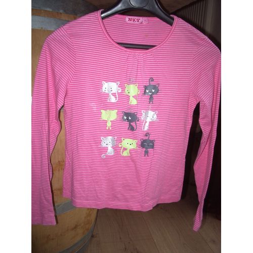 T-Shirt Manches Longues Rose Rayé Taille 12 Ans