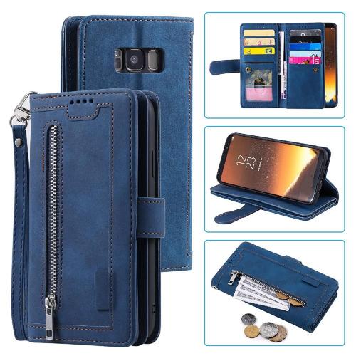 Flip Étui Pour Samsung Galaxy S8 Plus Portefeuille Bicelle 9 Fentes Pour Cartes Cuir Pu Lanière - Bleu