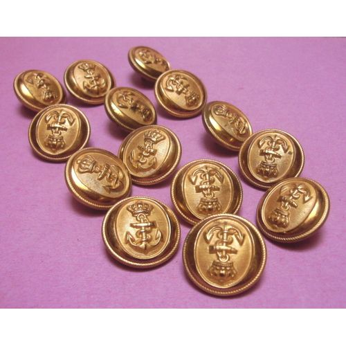 Lot De 14 : Bouton À Queue Cylindrique Bombé À Motif Ancre Et Couronne - Métal/Résine - Diamètre 20,8 Mm