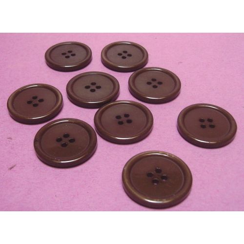 Lot De 9 : Bouton À 4 Trous - Résine Marron Avec Gorge - Diamètre 25,6 Mm X Ep. 3,3 Mm