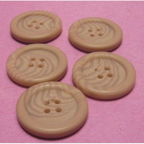 Lot De 5 : Bouton À 4 Trous - Résine Marron/Beige Rayé/Strié Avec Gorge - Diamètre 25,2 Mm X Ep. 4,2 Mm