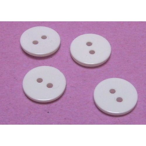 Lot De 4 : Bouton À 2 Trous - Résine Blanc Luisant Façon Nacre - Diamètre 12,4 Mm X Ep. 2,1 M