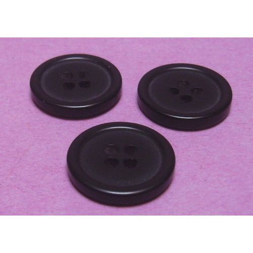 Lot De 3 : Bouton À 4 Trous - Noir Uni Avec Gorge - Résine - Diamètre 17,5 Mm X Ep. 3 Mm