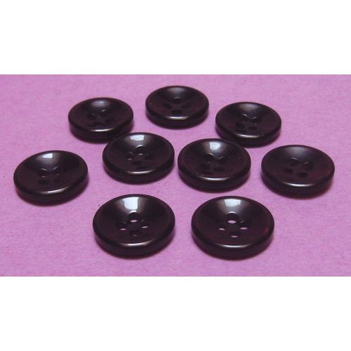 Lot De 9 : Bouton À 4 Trous - Noir Uni Incurvé - Résine - Diamètre 15,2 Mm X Ep. 3 Mm