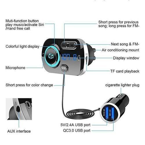 Transmetteur FM Bluetooth 5.0 Adaptateur Radio sans Fil Kit