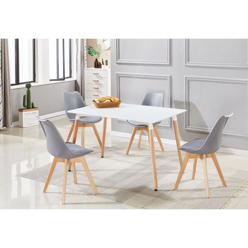 Ensemble Salle À Manger Moderne Lorenzo - Table Blanche + 4 Chaises Grises - Design Scandinave