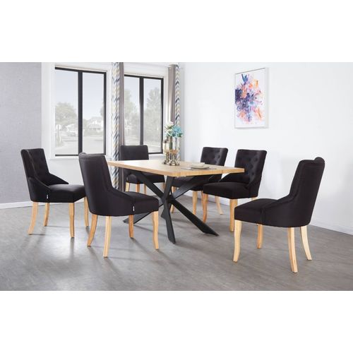 Ensemble Table À Manger Coloris Chêne + 6 Chaises Capitonnées En Tissu Noir - Style Design