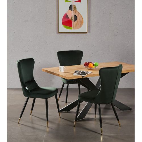 Ensemble Table À Manger Chêne 4 À 6 Personnes + 4 Chaises En Velours Vert Émeraude - Style Contemporain